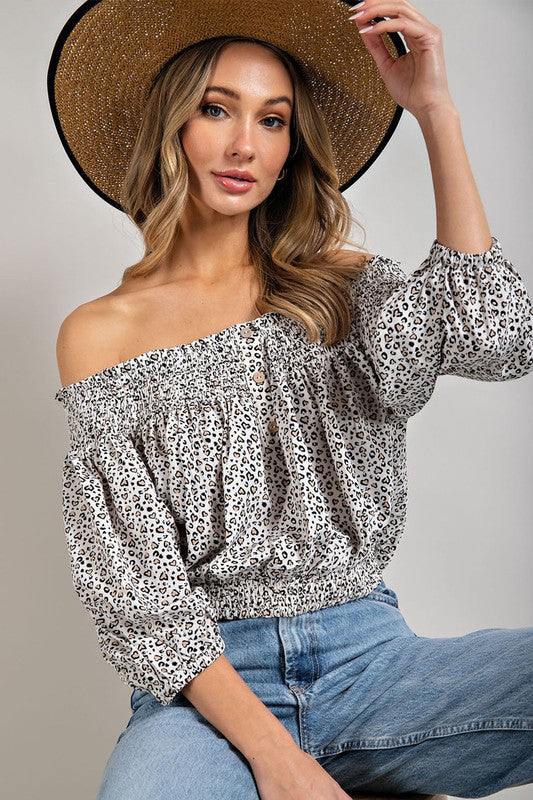 Animal Print Smocked Off the Shoulder Top king-general-store-5710.myshopify.com