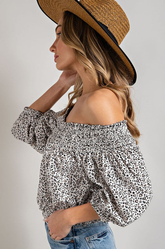 Animal Print Smocked Off the Shoulder Top king-general-store-5710.myshopify.com