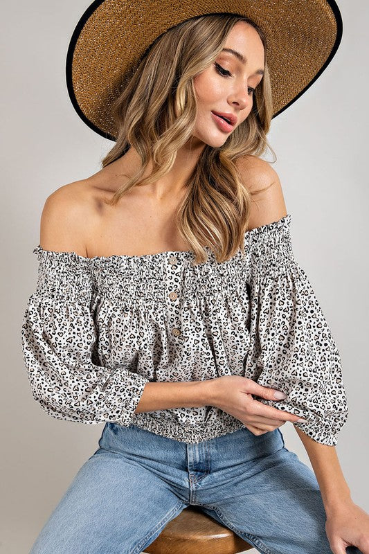 Animal Print Smocked Off the Shoulder Top king-general-store-5710.myshopify.com