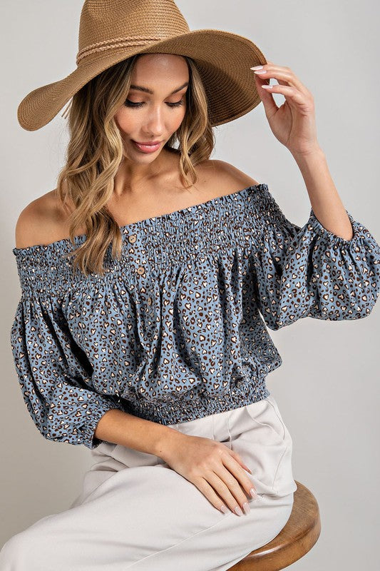 Animal Print Smocked Off the Shoulder Top king-general-store-5710.myshopify.com