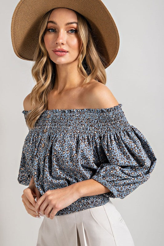 Animal Print Smocked Off the Shoulder Top king-general-store-5710.myshopify.com