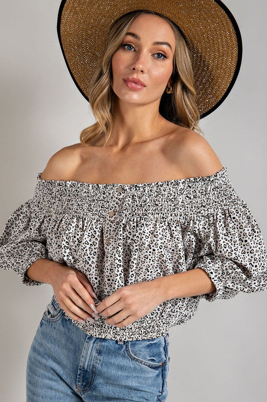 Animal Print Smocked Off the Shoulder Top king-general-store-5710.myshopify.com