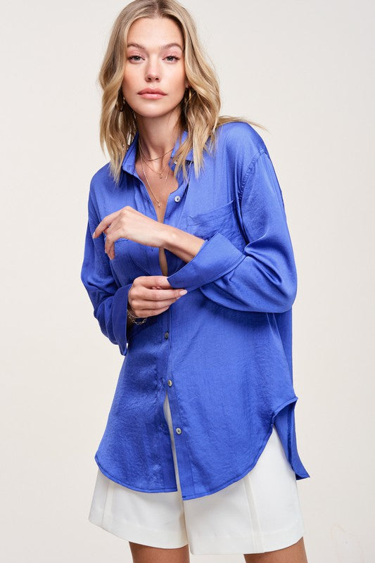 Hazel Silky Front Pockets Shirt Top