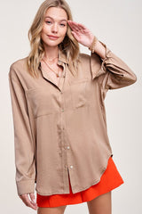 Hazel Silky Front Pockets Shirt Top