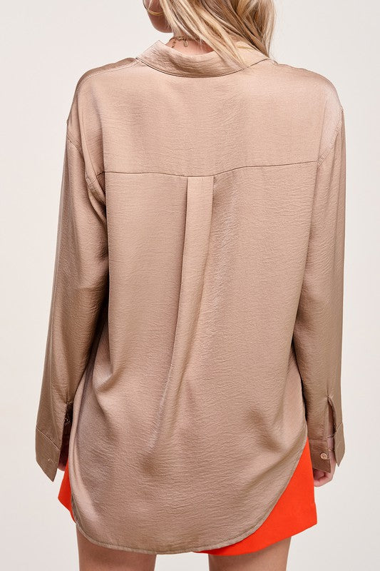 Hazel Silky Front Pockets Shirt Top