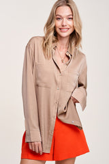 Hazel Silky Front Pockets Shirt Top