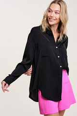 Hazel Silky Front Pockets Shirt Top