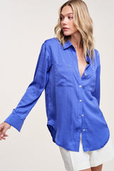 Hazel Silky Front Pockets Shirt Top