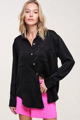 Hazel Silky Front Pockets Shirt Top