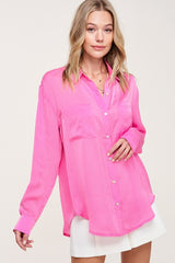 Hazel Silky Front Pockets Shirt Top