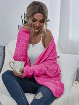 Hot Pink Knit Open Cardigan With Pockets