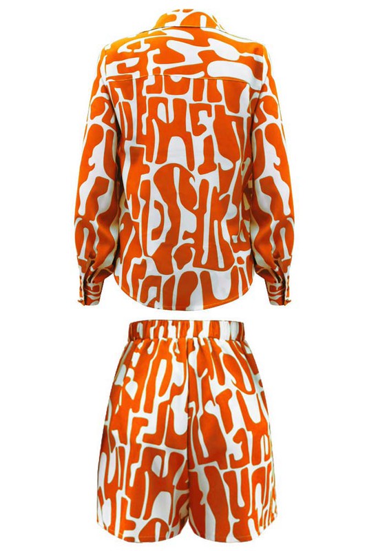 Orange White Long Sleeve Short Set king-general-store-5710.myshopify.com