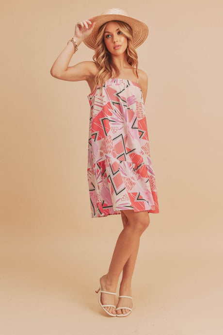 Square Neck Summer Print Mini Dress