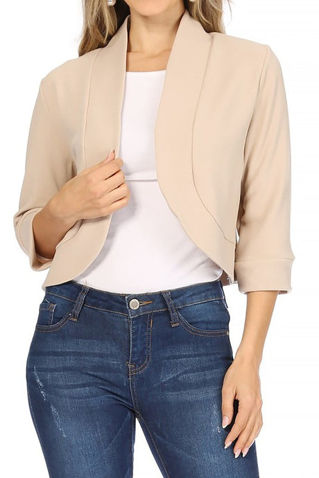 Solid Waist Length Collarless Blazer Cardigan king-general-store-5710.myshopify.com