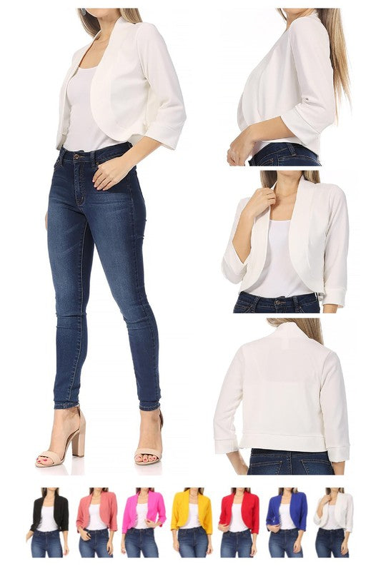 Solid Waist Length Collarless Blazer Cardigan king-general-store-5710.myshopify.com