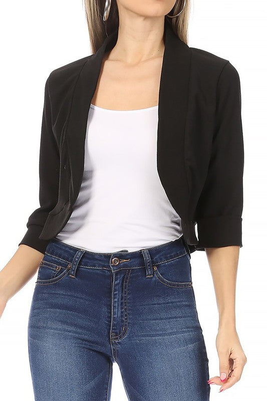 Solid Waist Length Collarless Blazer Cardigan king-general-store-5710.myshopify.com