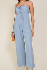 Denim Blue Sleeveless Jumpsuit With Self Tie