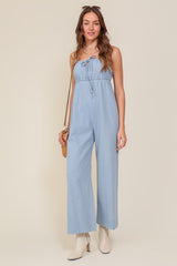 Denim Blue Sleeveless Jumpsuit With Self Tie