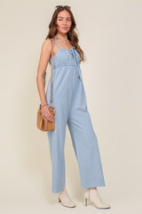 Denim Blue Sleeveless Jumpsuit With Self Tie