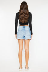 High Rise Medium Stone Denim Shorts