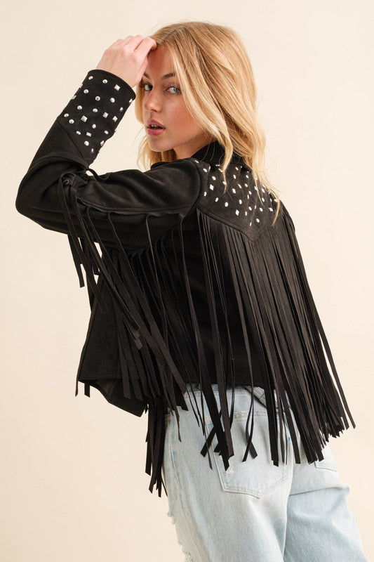 Studded Fringe Open Western Jacket king-general-store-5710.myshopify.com