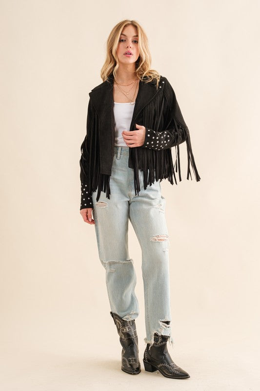 Studded Fringe Open Western Jacket king-general-store-5710.myshopify.com