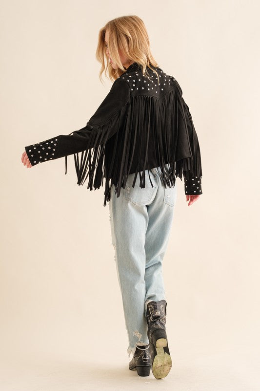 Studded Fringe Open Western Jacket king-general-store-5710.myshopify.com