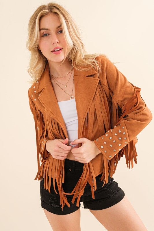 Studded Fringe Open Western Jacket king-general-store-5710.myshopify.com