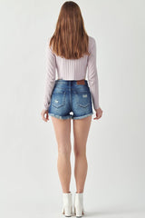 Mid Rise Distressed with Patch Detail Mini Shorts