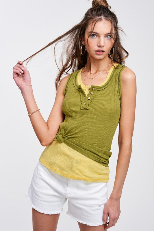 Button Front Kealy Henley Tank Top king-general-store-5710.myshopify.com