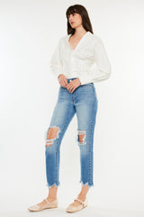 Kancan Distressed Frayed Hem Cropped Jeans