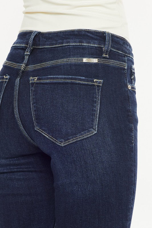 High Rise Button Down Cuffed Bermuda Jean Shorts