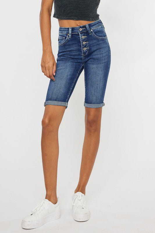 High Rise Cuff Bermuda Jean Shorts