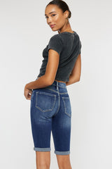High Rise Cuff Bermuda Jean Shorts