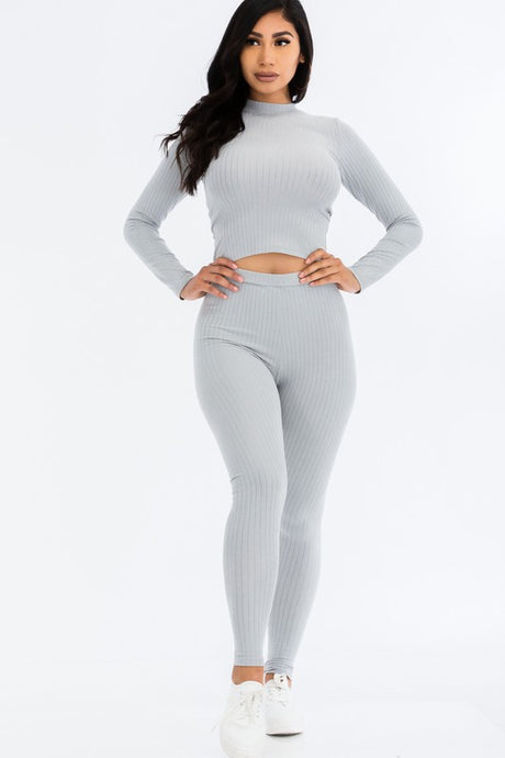 Ribbed Mock Neck Long Sleeve Top & Leggings Set king-general-store-5710.myshopify.com