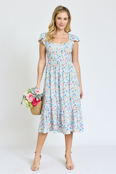 Flutter Sleeve Ditsy Floral Chevron Sundress