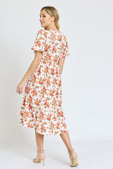 Floral Angel Sleeve Midi Dress