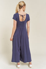 Linen Button Down Short Sleeve Jumpsuit