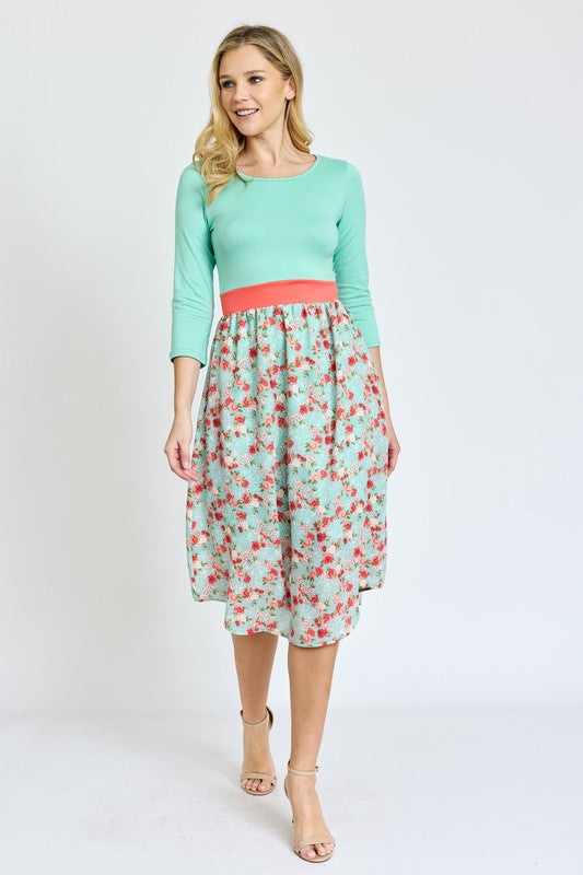 Lined Floral Band Midi Dress