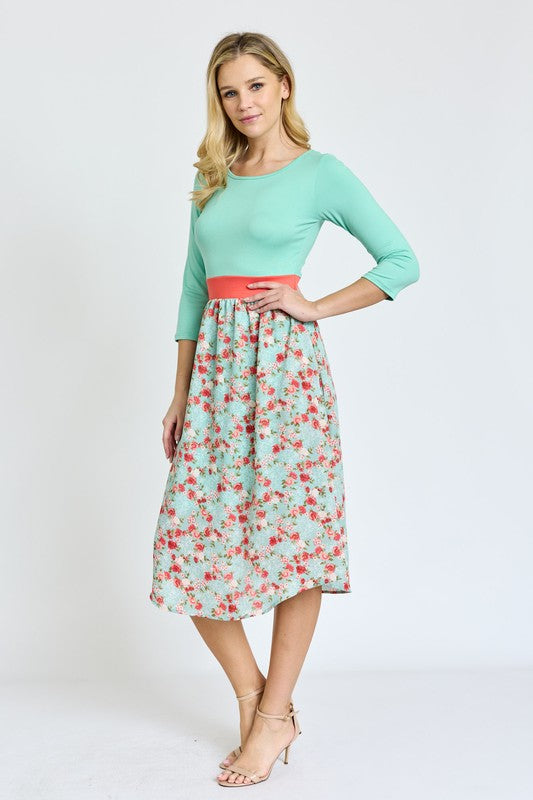 Lined Floral Band Midi Dress