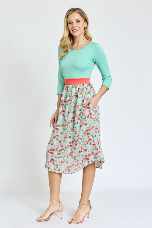 Lined Floral Band Midi Dress