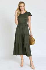 Solid Flutter Sleeve Tiered Tea Length Dress king-general-store-5710.myshopify.com