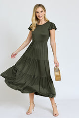 Solid Flutter Sleeve Tiered Tea Length Dress king-general-store-5710.myshopify.com