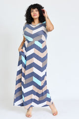 Chevron Short Sleeve Maxi Dress