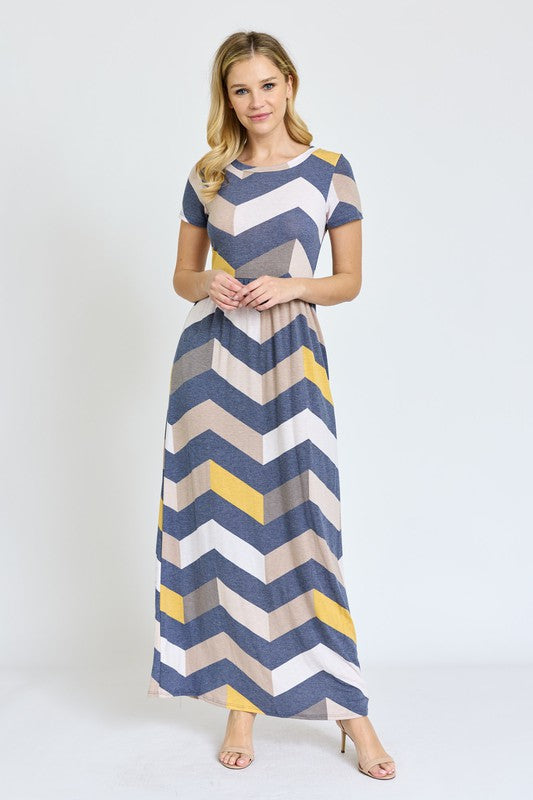 Chevron Short Sleeve Maxi Dress