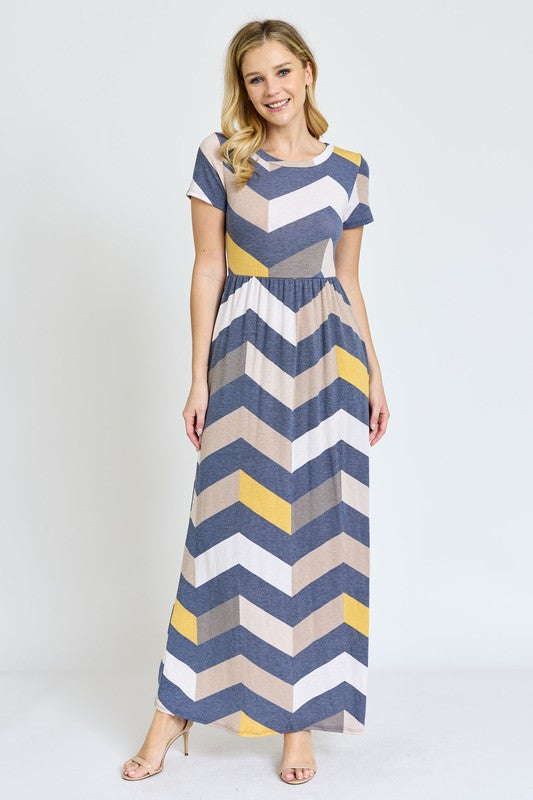 Chevron Short Sleeve Maxi Dress