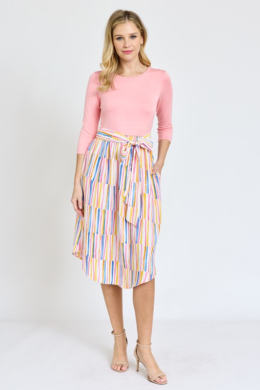 Quarter Sleeve Stripe Sash Midi Dress king-general-store-5710.myshopify.com