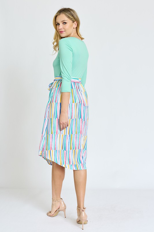 Quarter Sleeve Stripe Sash Midi Dress king-general-store-5710.myshopify.com