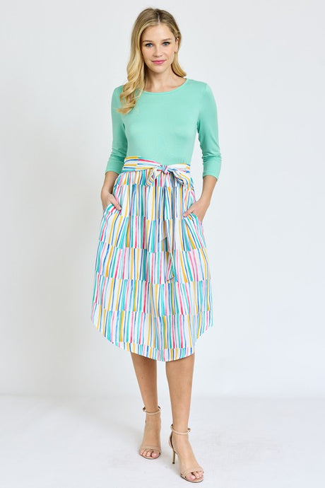 Quarter Sleeve Stripe Sash Midi Dress king-general-store-5710.myshopify.com