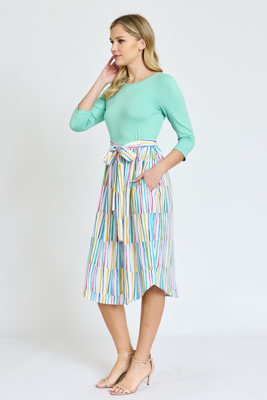 Quarter Sleeve Stripe Sash Midi Dress king-general-store-5710.myshopify.com